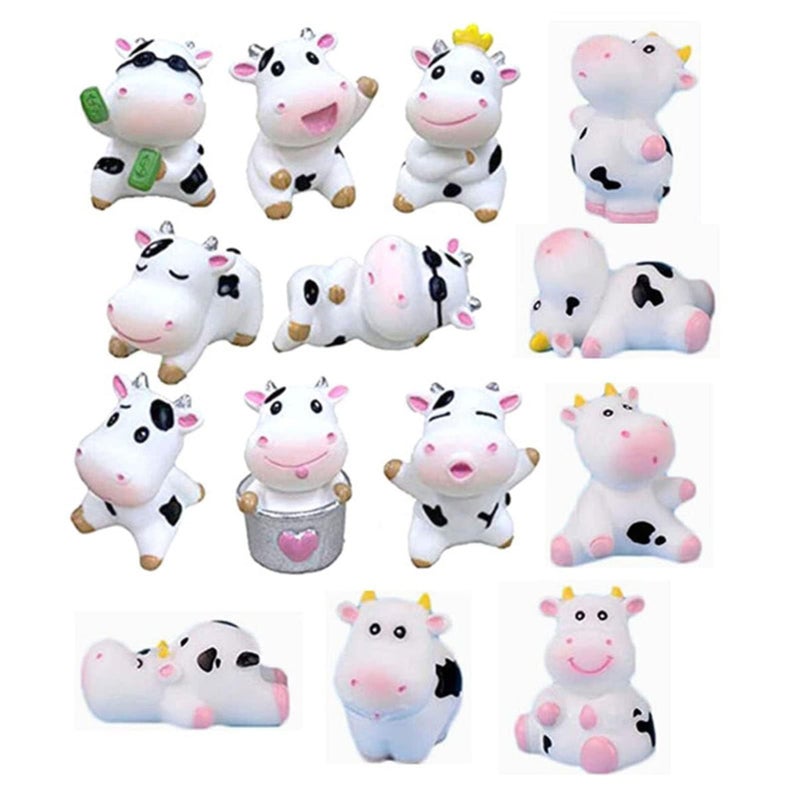 HYSTYLE 6 Pcs Cow Animals Miniature Figurines, Cow Cake Cupcake Toppers, Miniature Cow Moss Landscape DIY Terrarium Crafts Ornament, Miniature Fairy Garden Decoration - Image 2